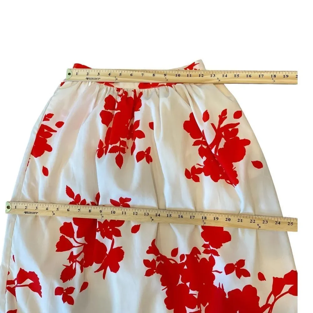 Rules of Etiquette Red White Floral High Low Maxi Skirt Elastic Waist Zipper S